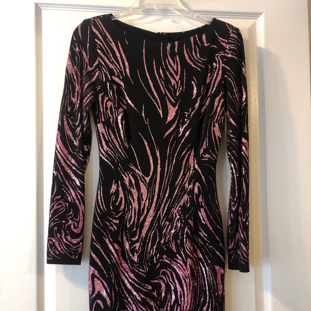 Cache - Long Sleeve Zebra Sparkle Dress